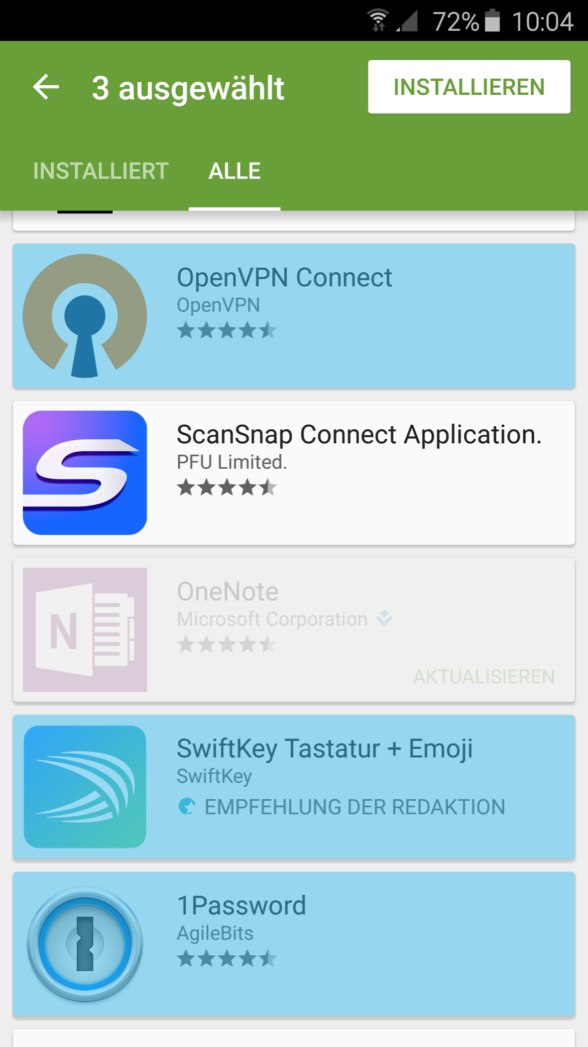 Mehrfachauswahl im Google PlayStore