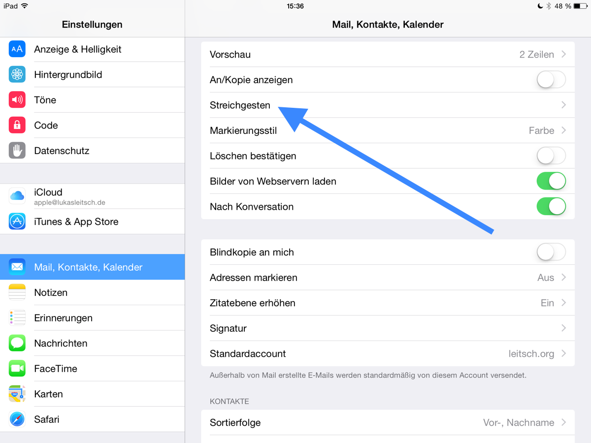 Streichgesten unter iOS